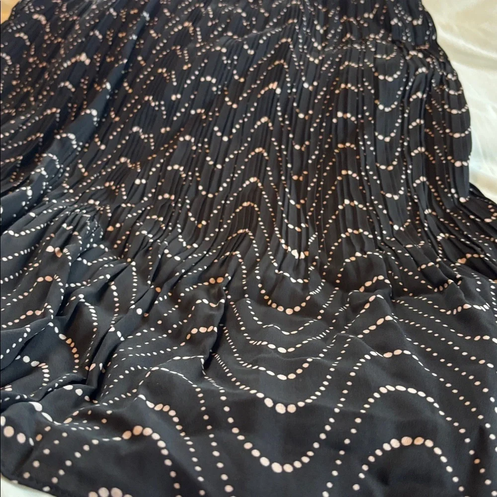KATE SPADE New York Wavy SKIRT Black White Dot Lined Midi Pleated skirt